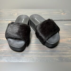 Steve Madden Faux Fur Fuzzy Slides Sandals